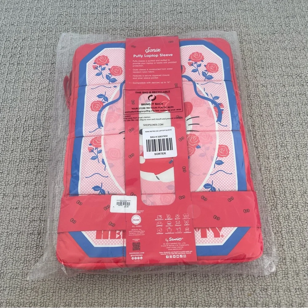 New sonix hello kitty retro rose puffy laptop sleeve